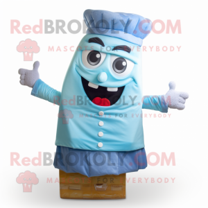 Sky Blue Lasagna mascot costume character dressed with a Coat and Caps