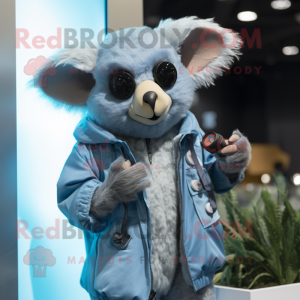 Sky Blue Aye-Aye mascot costume character dressed with a Parka and Smartwatches