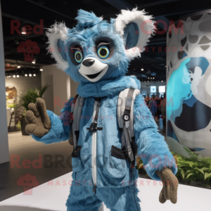 Sky Blue Aye-Aye mascot costume character dressed with a Parka and Smartwatches