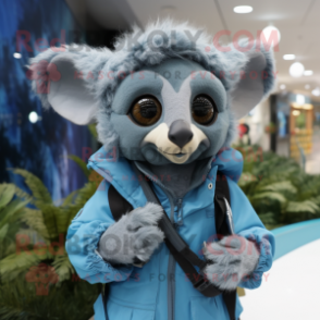 Sky Blue Aye-Aye mascot costume character dressed with a Parka and Smartwatches