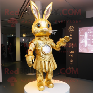Gold Rabbit mascot costume character dressed with a Mini Dress and Hair clips