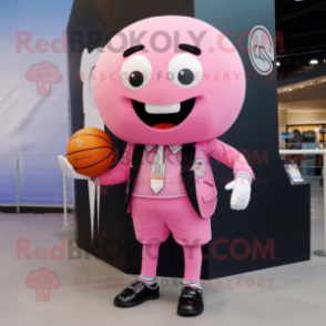 Pink Basketball Ball mascot costume character dressed with a Blazer and Bracelets