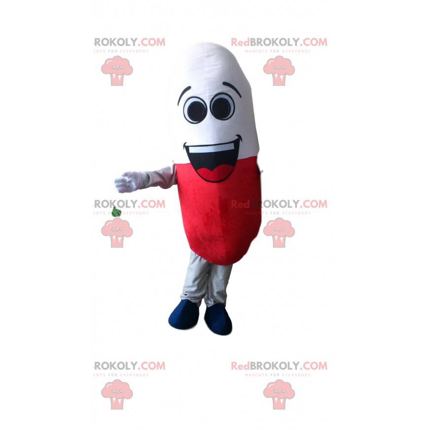 Rød og hvid pille maskot, stof kostume - Redbrokoly.com