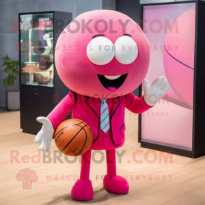 Pink Basketball Ball mascot costume character dressed with a Blazer and Bracelets