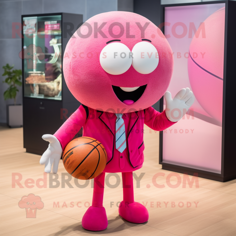 Pink Basketball Ball mascot costume character dressed with a Blazer and Bracelets Pink Basketball Ball mascot costume character dressed with a Blazer and Bracelets