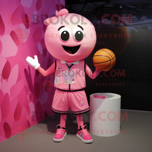 Pink Basketball Ball mascot costume character dressed with a Blazer and Bracelets
