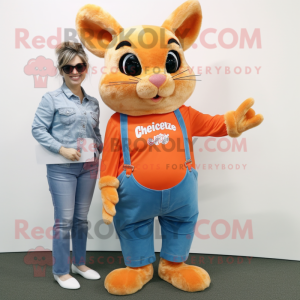 Orange Chinchilla mascot costume character dressed with a Mom Jeans and Reading glasses