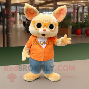 Orange Chinchilla mascot costume character dressed with a Mom Jeans and Reading glasses