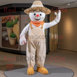 Cream Scarecrow mascot costume character dressed with a Tank Top and Hats