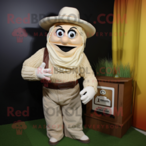 Cream Scarecrow mascot costume character dressed with a Tank Top and Hats