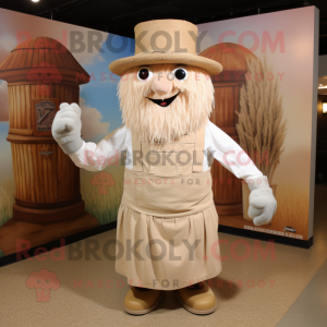 Cream Scarecrow mascot costume character dressed with a Tank Top and Hats