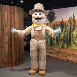 Cream Scarecrow mascot costume character dressed with a Tank Top and Hats