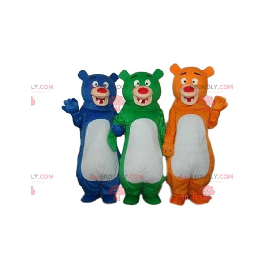 3 kleurrijke beer mascottes, 3 verschillende gekleurde 3 kleurrijke beer mascottes, 3 verschillende gekleurde
