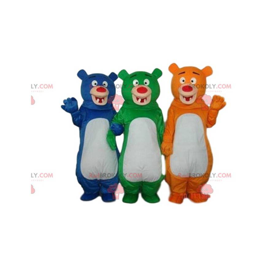 3 mascottes d'ours colorés, 3 nounours de couleurs différentes