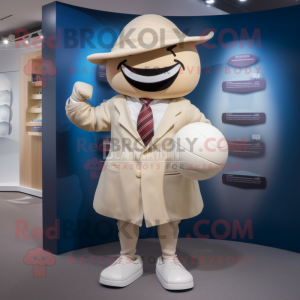 Beige Rugby Ball mascot costume character dressed with a Culottes and Tie pins