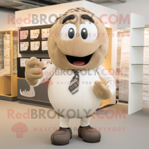Beige Rugby Ball mascot costume character dressed with a Culottes and Tie pins