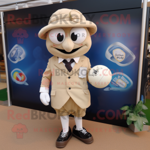 Beige Rugby Ball mascot costume character dressed with a Culottes and Tie pins