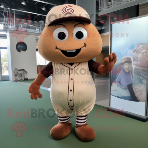 Brown Baseball Ball mascot costume character dressed with a Wrap Dress and Messenger bags