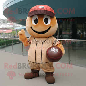 Brown Baseball Ball mascot costume character dressed with a Wrap Dress and Messenger bags