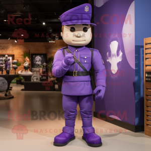 Purple Army Soldier mascot costume character dressed with a Joggers and Watches