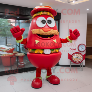 Red Hamburger mascot costume character dressed with a Dress and Bracelet watches