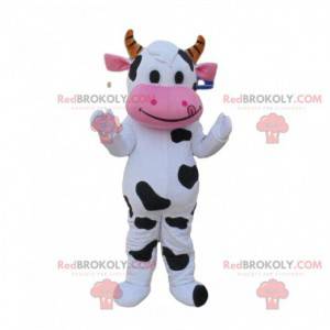 Mascotte de vache blanche et noire, costume de vachette -