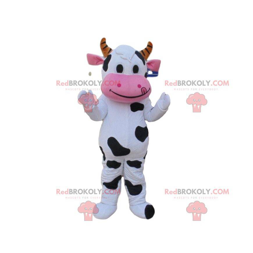 Mascotte de vache blanche et noire, costume de vachette -