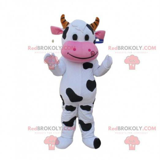 Mascotte de vache blanche et noire, costume de vachette -