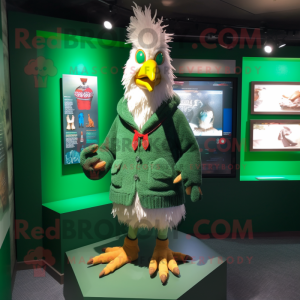 Green Rooster mascot costume character dressed with a Cardigan and Keychains
