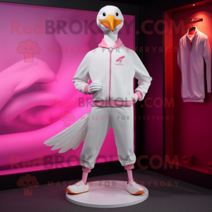 Pink Seagull mascot costume character dressed with a Joggers and Ties