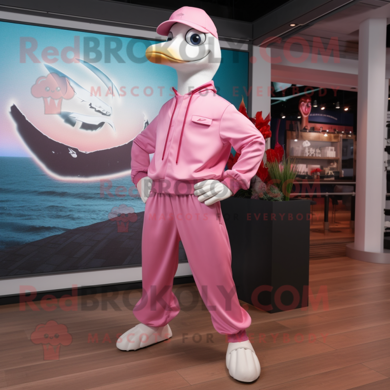 Pink Seagull mascot costume character dressed with a Joggers and Ties Pink Seagull mascot costume character dressed with a Joggers and Ties