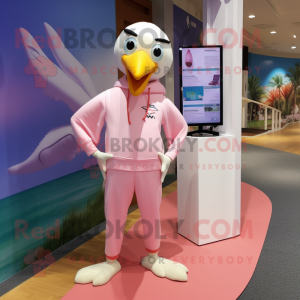 Pink Seagull mascot costume character dressed with a Joggers and Ties