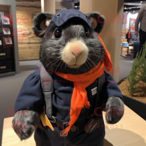 Black Guinea Pig mascot costume character dressed with a Overalls and Scarves