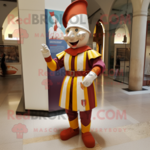 Cream Swiss Guard mascot costume character dressed with a Mini Skirt and Pocket squares