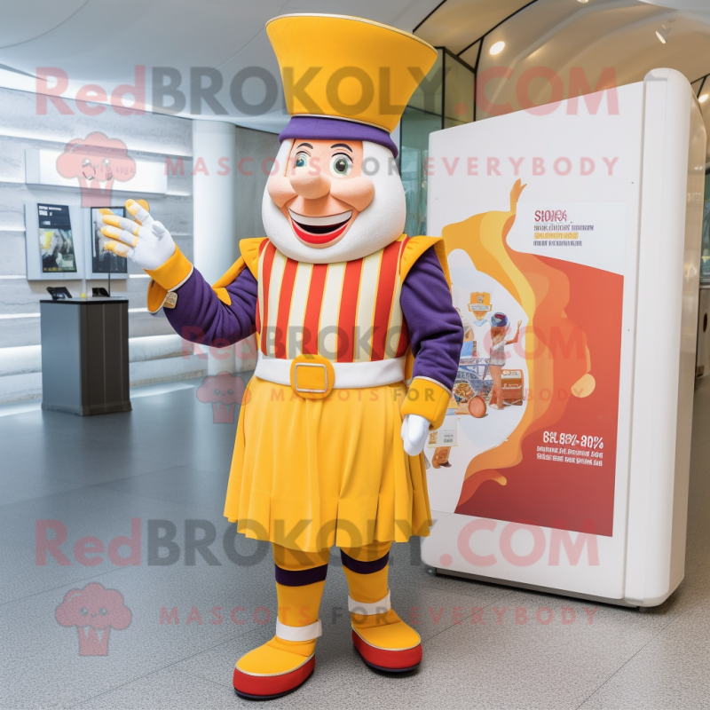 Cream Swiss Guard mascot costume character dressed with a Mini Skirt and Pocket squares