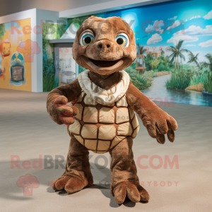 Brown Sea Turtle mascot costume character dressed with a Romper and Anklets