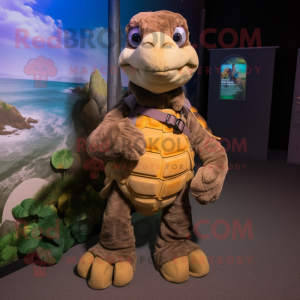 Brown Sea Turtle mascot costume character dressed with a Romper and Anklets