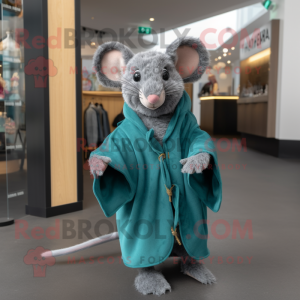 Teal Rat mascot costume character dressed with a Coat and Wraps