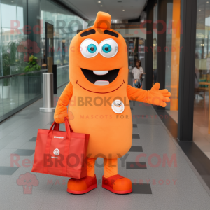 Orange Steak mascot costume character dressed with a Trousers and Tote bags