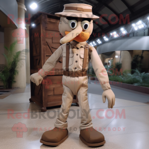 Brown Stilt Walker mascot costume character dressed with a Cargo Pants and Bow ties