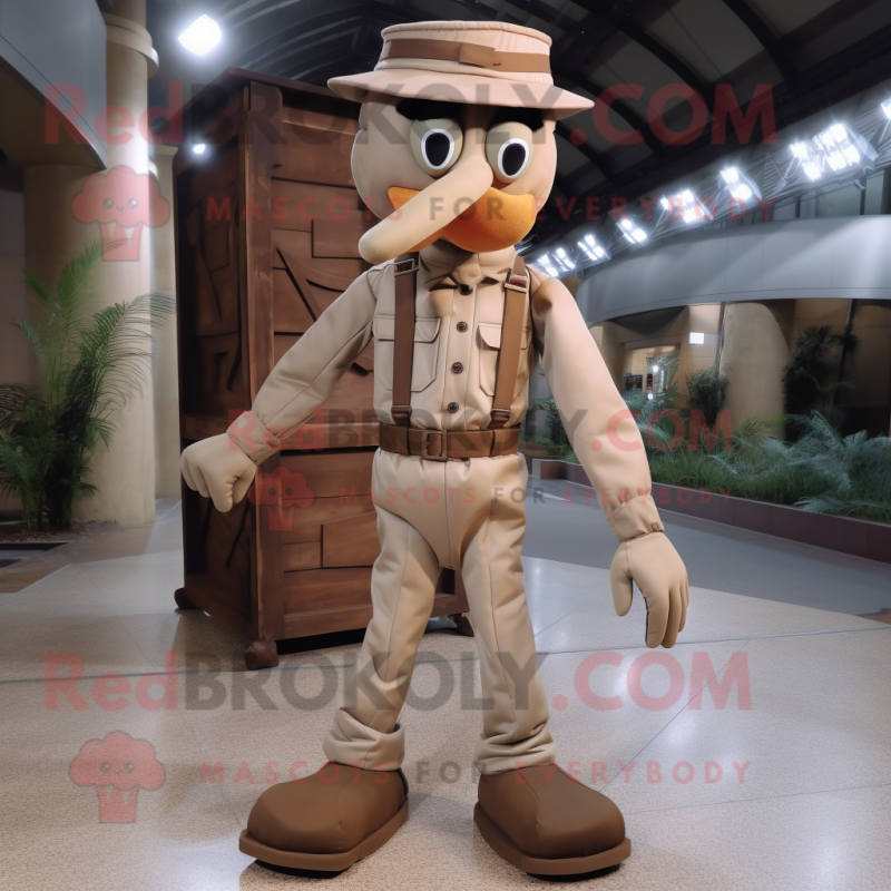 Brown Stilt Walker mascot costume character dressed with a Cargo Pants and Bow ties Brown Stilt Walker mascot costume character dressed with a Cargo Pants and Bow ties