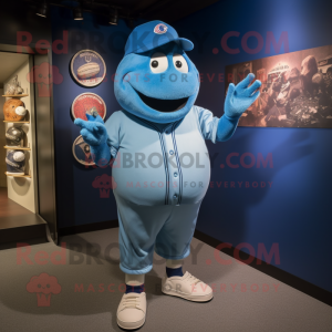 Blue Baseball Glove mascot costume character dressed with a Bermuda Shorts and Tie pins