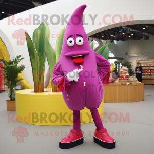 Magenta Banana mascot costume character dressed with a Poplin Shirt and Shoe clips