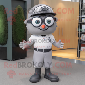 Gray American Football Helmet mascot costume character dressed with a Dress Pants and Eyeglasses