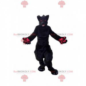 Mascotte zwarte en roze wolf, hondenkostuum van pluche -