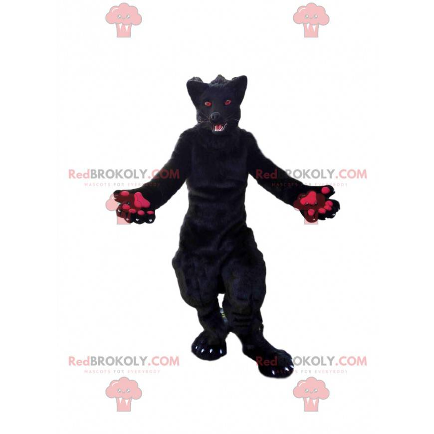 Mascotte de loup noir et rose, costume de chien-loup en peluche