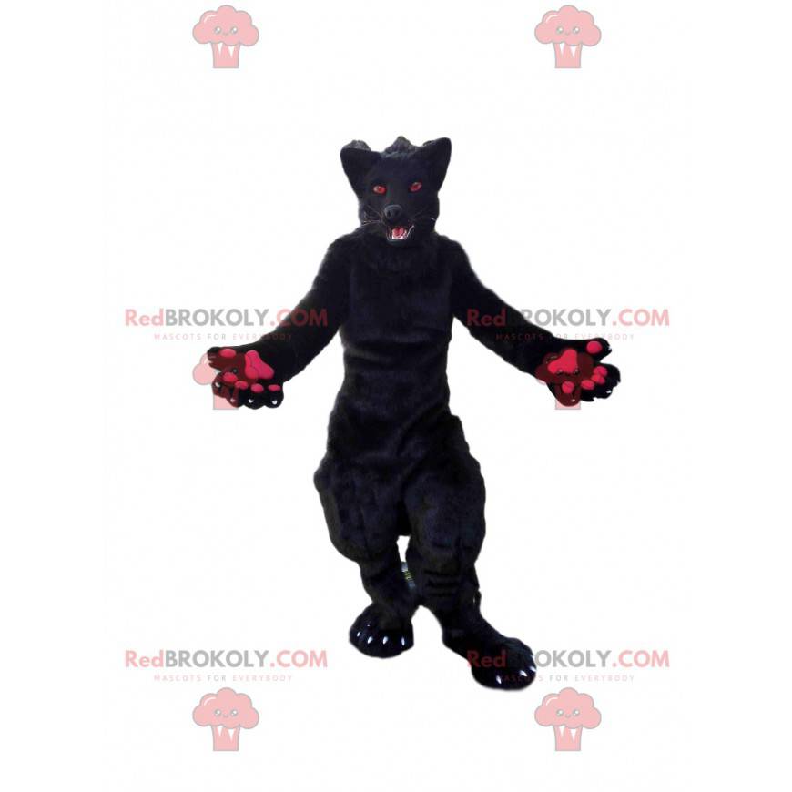 Mascotte lupo nero e rosa, costume da cane lupo peluche -