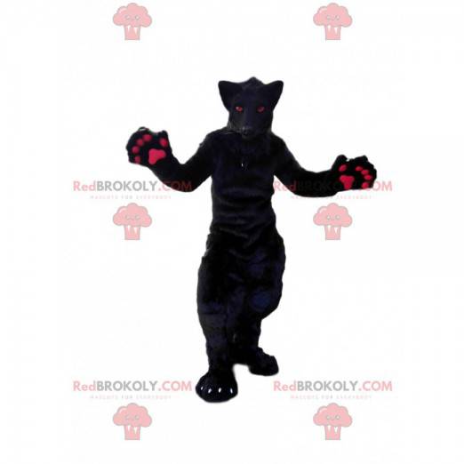 Schwarzes und rosa Wolfsmaskottchen, Plüschwolfhundekostüm -
