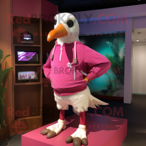Magenta Albatross mascot costume character dressed with a Shorts and Belts