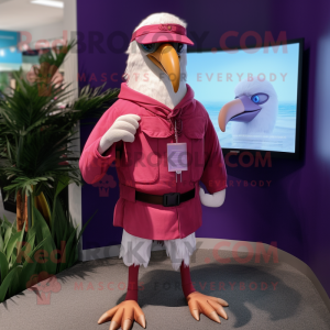Magenta Albatross mascot costume character dressed with a Shorts and Belts